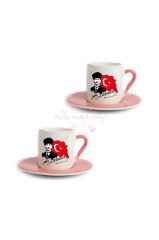 Öğretmenler Günü Hediyesi Atatürk  İkili Pembe Türk Kahvesi Fincanı