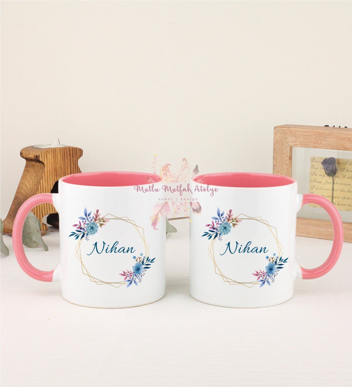 Kişiye Özel Anneler Günü İsimli İkili Pembe Kupa Bardak