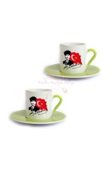 Öğretmenler Günü Hediyesi Atatürk  İkili Yeşil Türk Kahvesi Fincanı