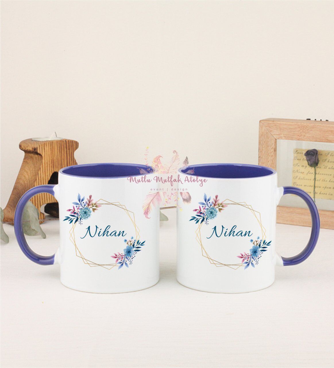 Kişiye Özel Anneler Günü İsimli İkili Lacivert Kupa Bardak