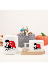 Öğretmenler Günü Hediyesi Atatürk  Ahşap Altlıklı Fincan ve Kumbara