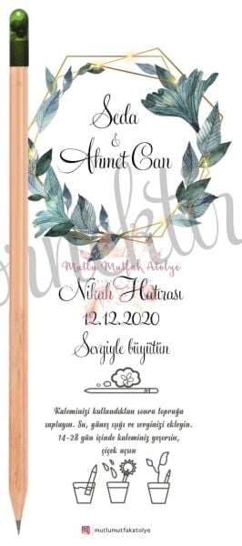 Hediyelik Tohum Kalem Çiçek ve Gold Motifli