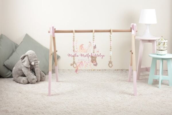 Liye Baby Boyalı Oyuncaksız Ahşap Bebek Egzersiz Oyun Alanı 75 cm-Pembe
