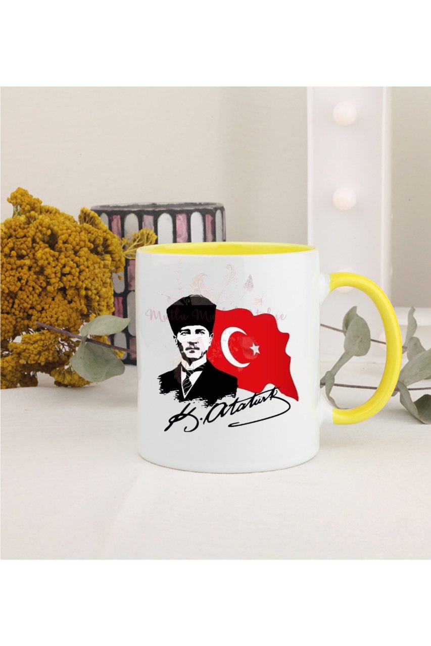 Öğretmenler Günü Hediyesi Atatürk  Sarı Kupa Bardak