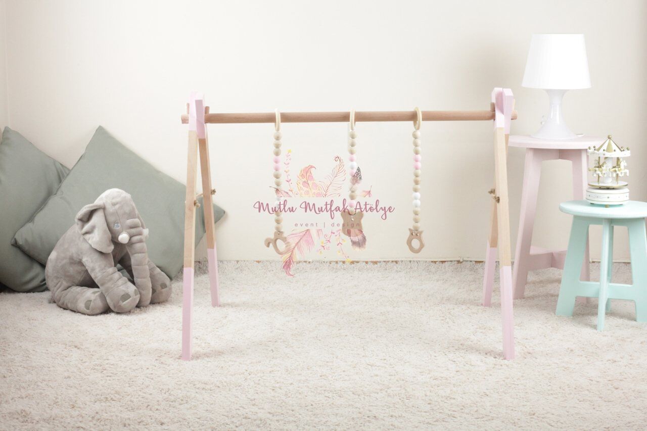 Liye Baby Boyalı Ahşap Bebek Egzersiz Oyun Alanı 75 cm-Pembe