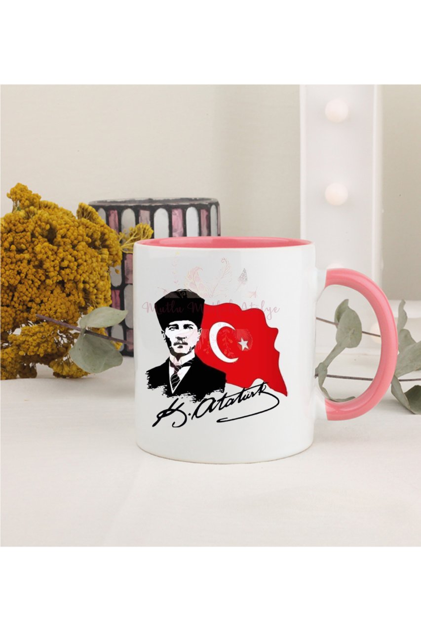 Öğretmenler Günü Hediyesi Atatürk  Pembe Kupa Bardak