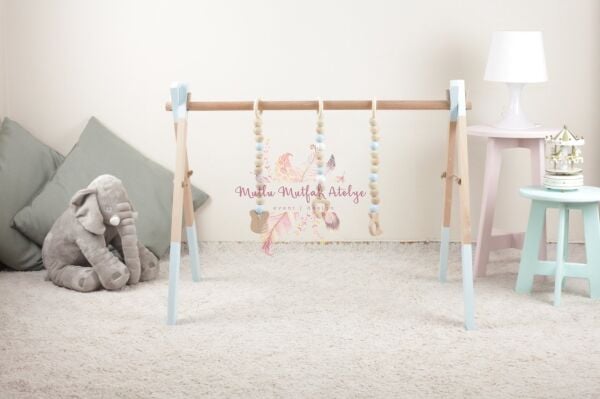 Liye Baby Bebek Mavi Ahşap Oyuncaklı Egzersiz Oyun Alanı 75 cm