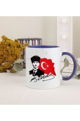 Öğretmenler Günü Hediyesi Atatürk  Lacivert Kupa Bardak