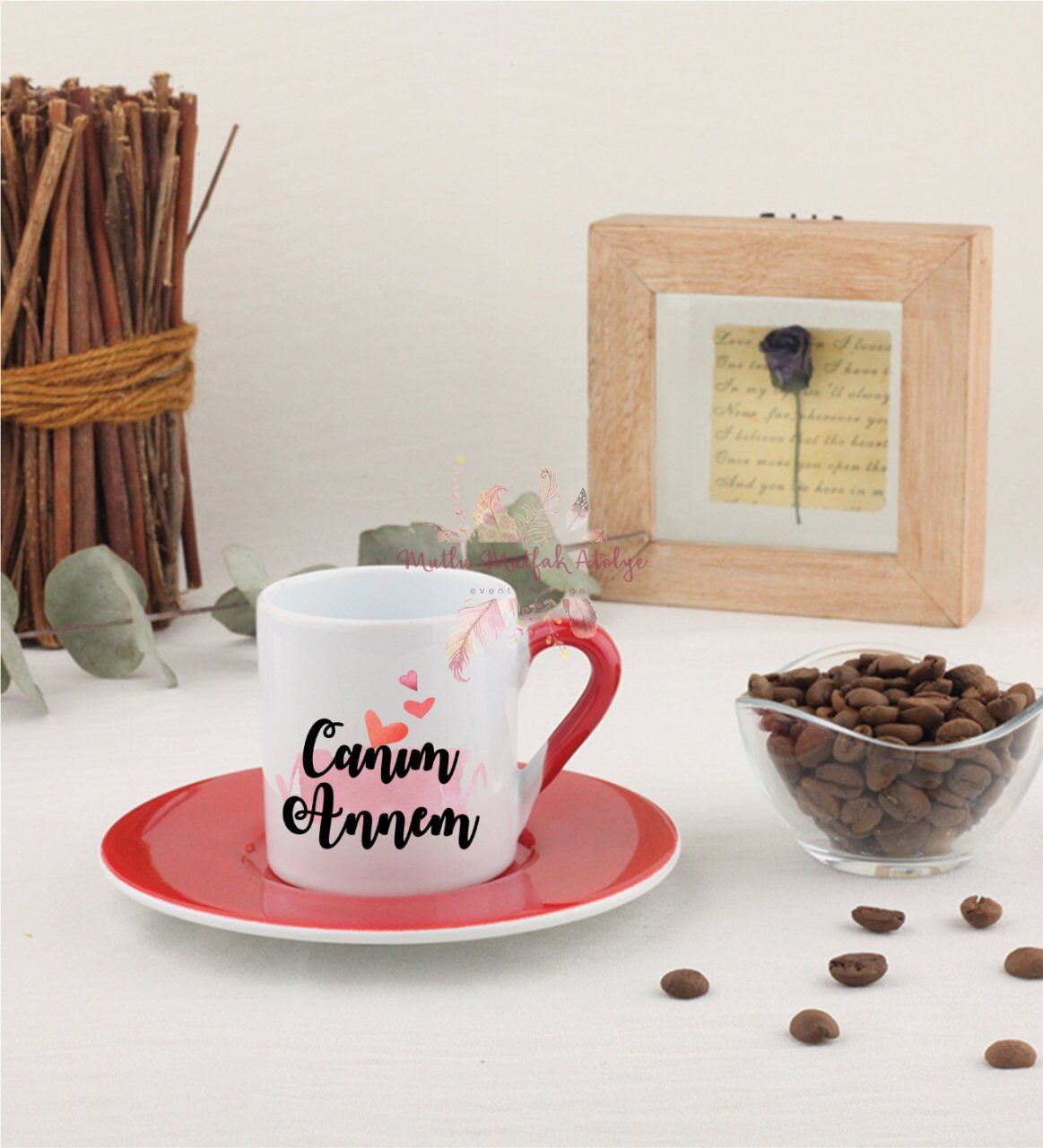 Anneler Günü Canım Annem Kırmızı Türk Kahvesi Fincanı