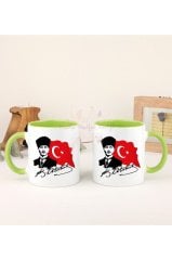 Öğretmenler Günü Hediyesi Atatürk  İkili Yeşil Kupa Bardak