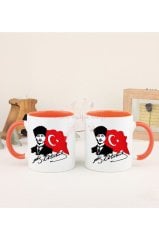 Öğretmenler Günü Hediyesi Atatürk  İkili Turuncu Kupa Bardak