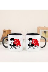 Öğretmenler Günü Hediyesi Atatürk  İkili Siyah Kupa Bardak