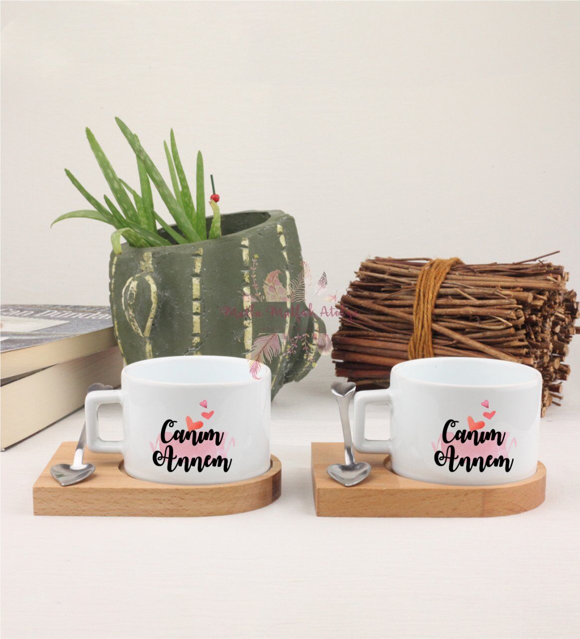 Anneler Günü Canım Annem İkili Ahşap Altlıklı Fincan