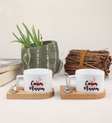 Anneler Günü Canım Annem İkili Ahşap Altlıklı Fincan
