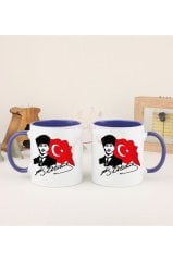 Öğretmenler Günü Hediyesi Atatürk  İkili Lacivert Kupa Bardak