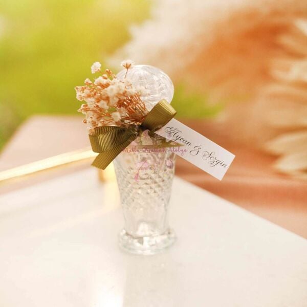 Kesme Cam Şişe Çiçek Süslemeli Hediyelik Kolonya