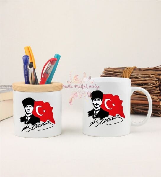 Öğretmenler Günü Hediyesi Atatürk  Kalemlik ve Kupa Bardak