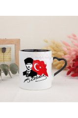 Öğretmenler Günü Hediyesi Atatürk  Siyah Kalpli Kupa Bardak