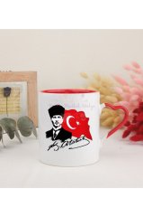 Öğretmenler Günü Hediyesi Atatürk  Kırmızı Kalpli Kupa Bardak