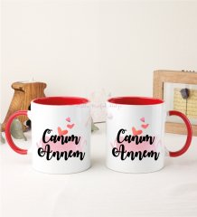 Anneler Günü Canım Annem İkili Kırmızı Kupa Bardak