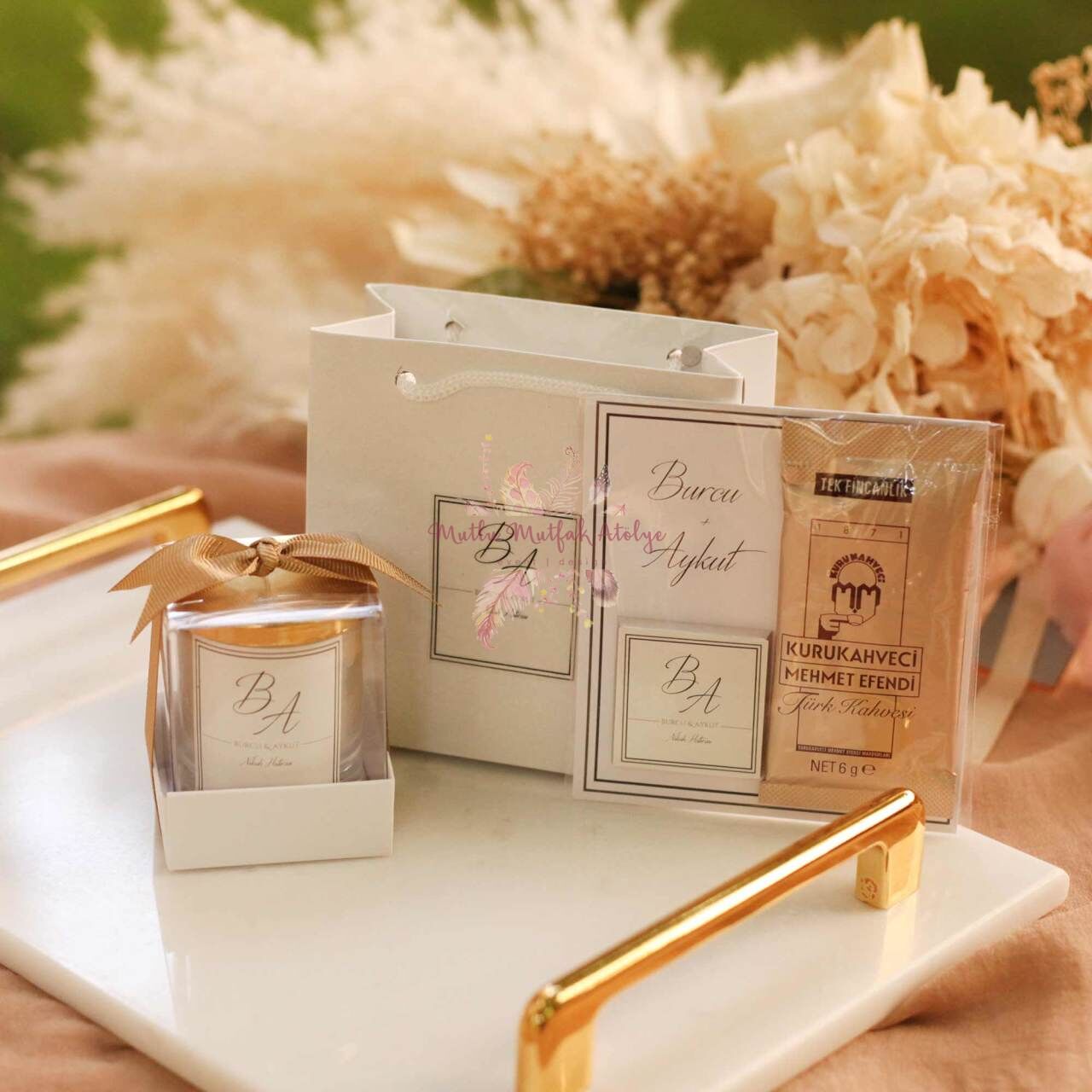 Hediyelik Kokulu Kapaklı Mum Çikolatalı Kahve ve Karton Çanta Seti 2