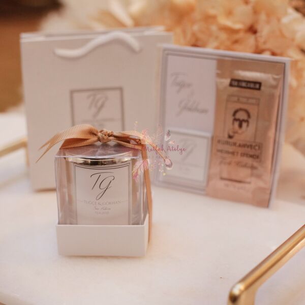 Hediyelik Kokulu Kapaklı Mum Çikolatalı Kahve ve Karton Çanta Seti 2