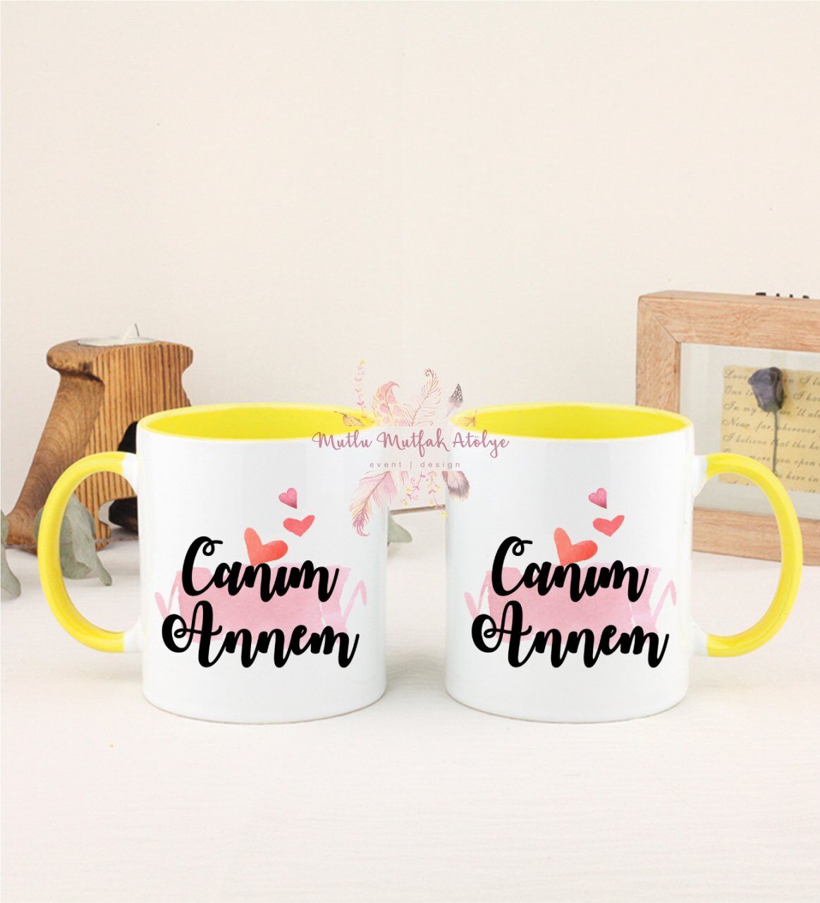 Anneler Günü Canım Annem İkili Sarı Kupa Bardak