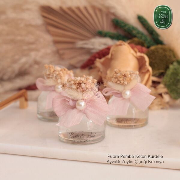 Yuvarlak Cam Şişe Çiçek ve inci Süslemeli Eyüp Sabri Tuncer Hediyelik Kolonya