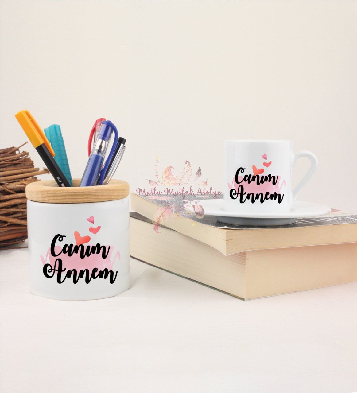 Anneler Günü Canım Annem Kalemlik ve Türk Kahvesi Fincanı