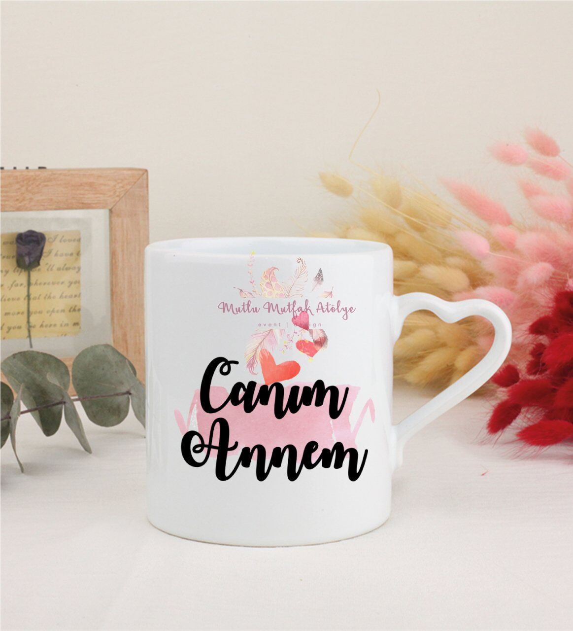 Anneler Günü Canım Annem Beyaz Kalpli Kupa Bardak
