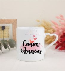 Anneler Günü Canım Annem Beyaz Kalpli Kupa Bardak