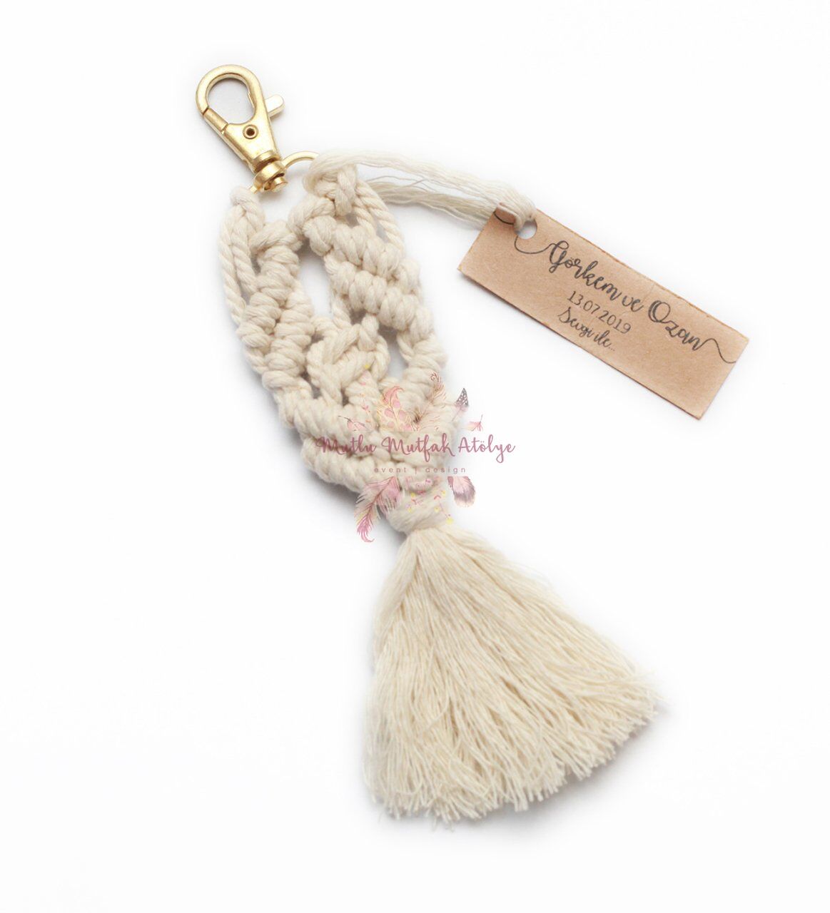 Kraft Etiketli Makrome Anahtarlık