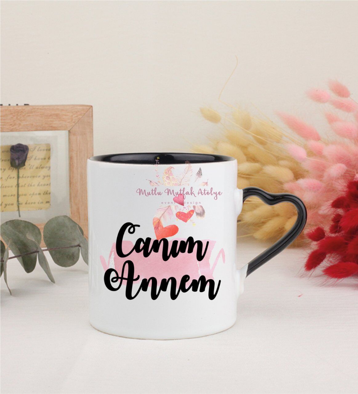 Anneler Günü Canım Annem Siyah Kalpli Kupa Bardak