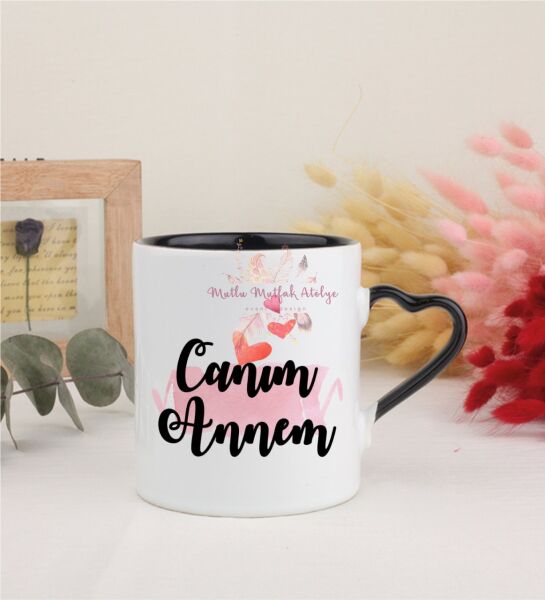 Anneler Günü Canım Annem Siyah Kalpli Kupa Bardak