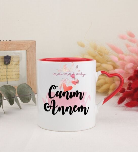 Anneler Günü Canım Annem Kırmızı Kalpli Kupa Bardak