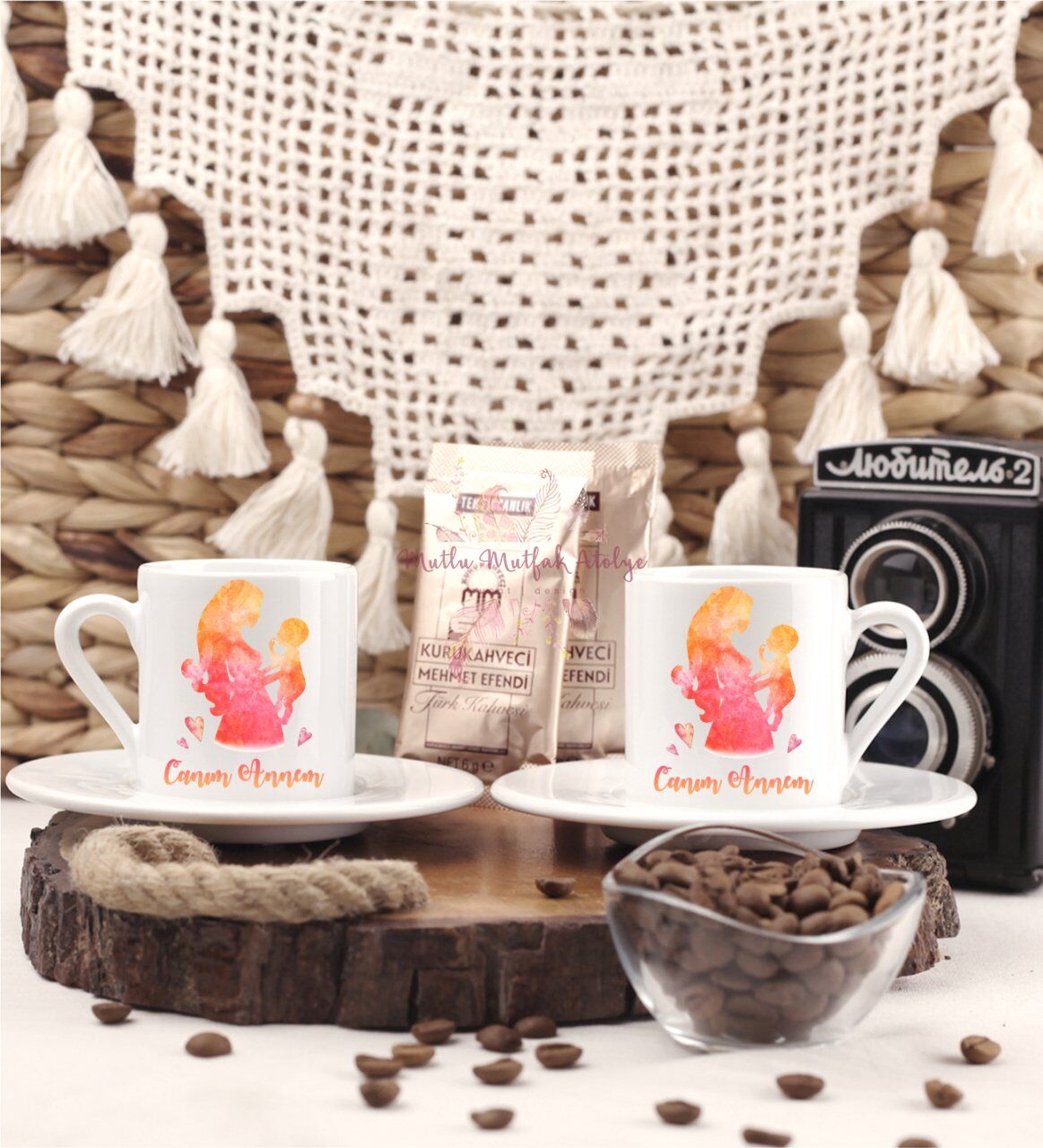 Anneler Günü Canım Annem İkili Türk Kahvesi Fincanı