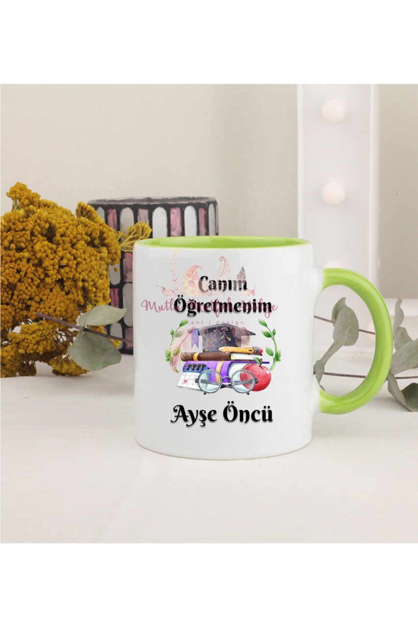 Kişiye Özel Öğretmenler Günü Hediyesi İsimli Canım Öğretmenim Yeşil Kupa Bardak