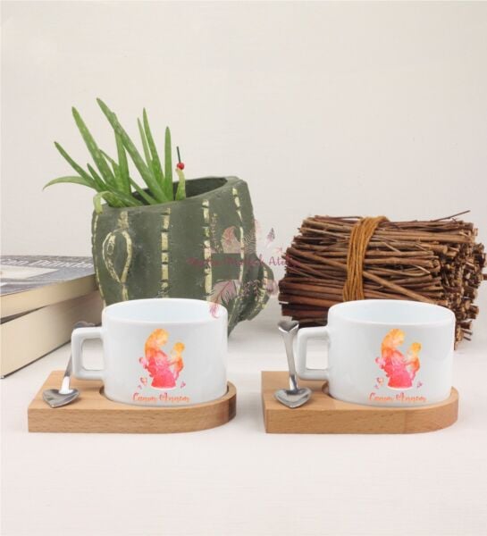 Anneler Günü Canım Annem İkili Ahşap Altlıklı Fincan