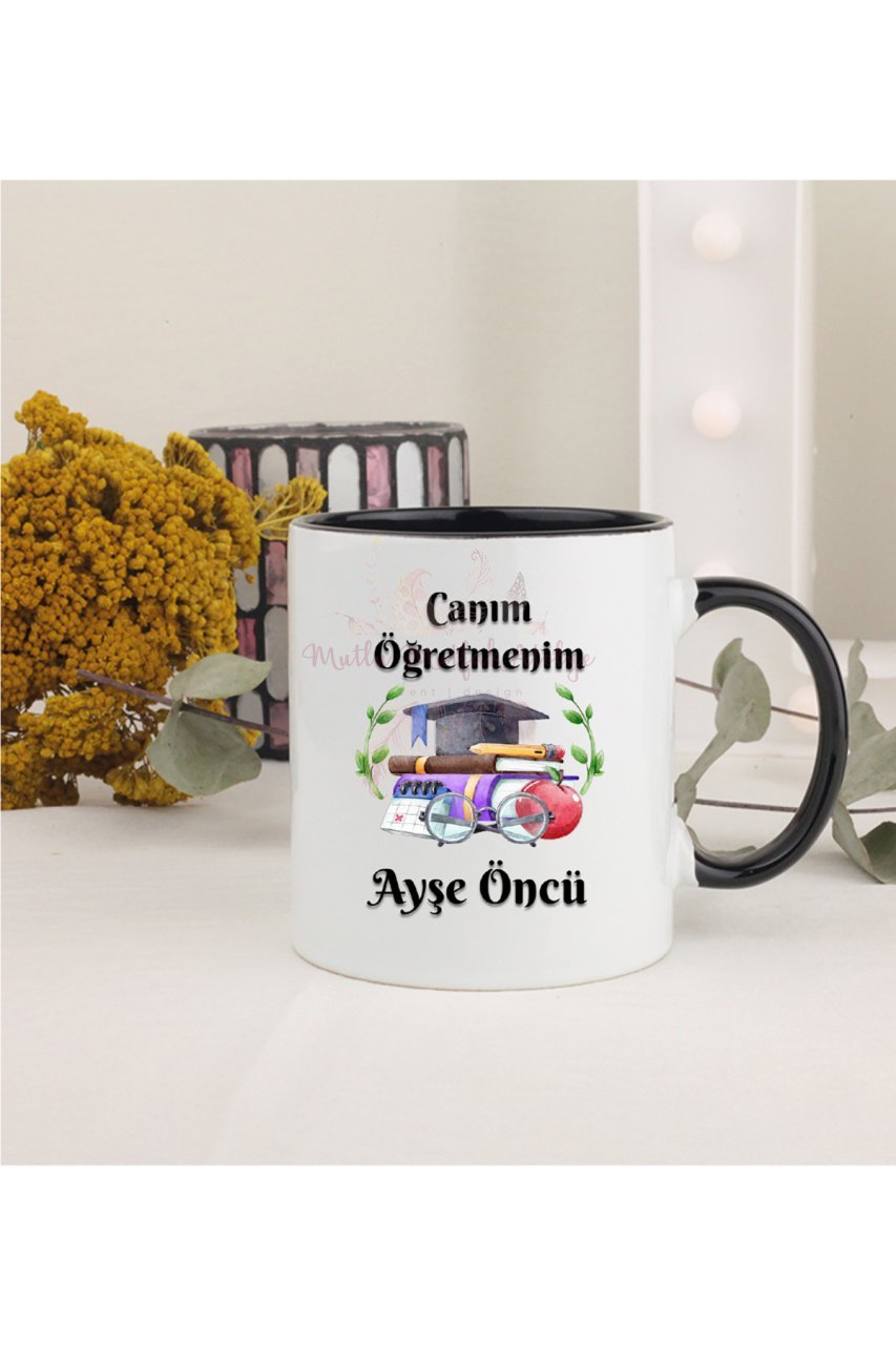 Kişiye Özel Öğretmenler Günü Hediyesi İsimli Canım Öğretmenim Siyah Kupa Bardak