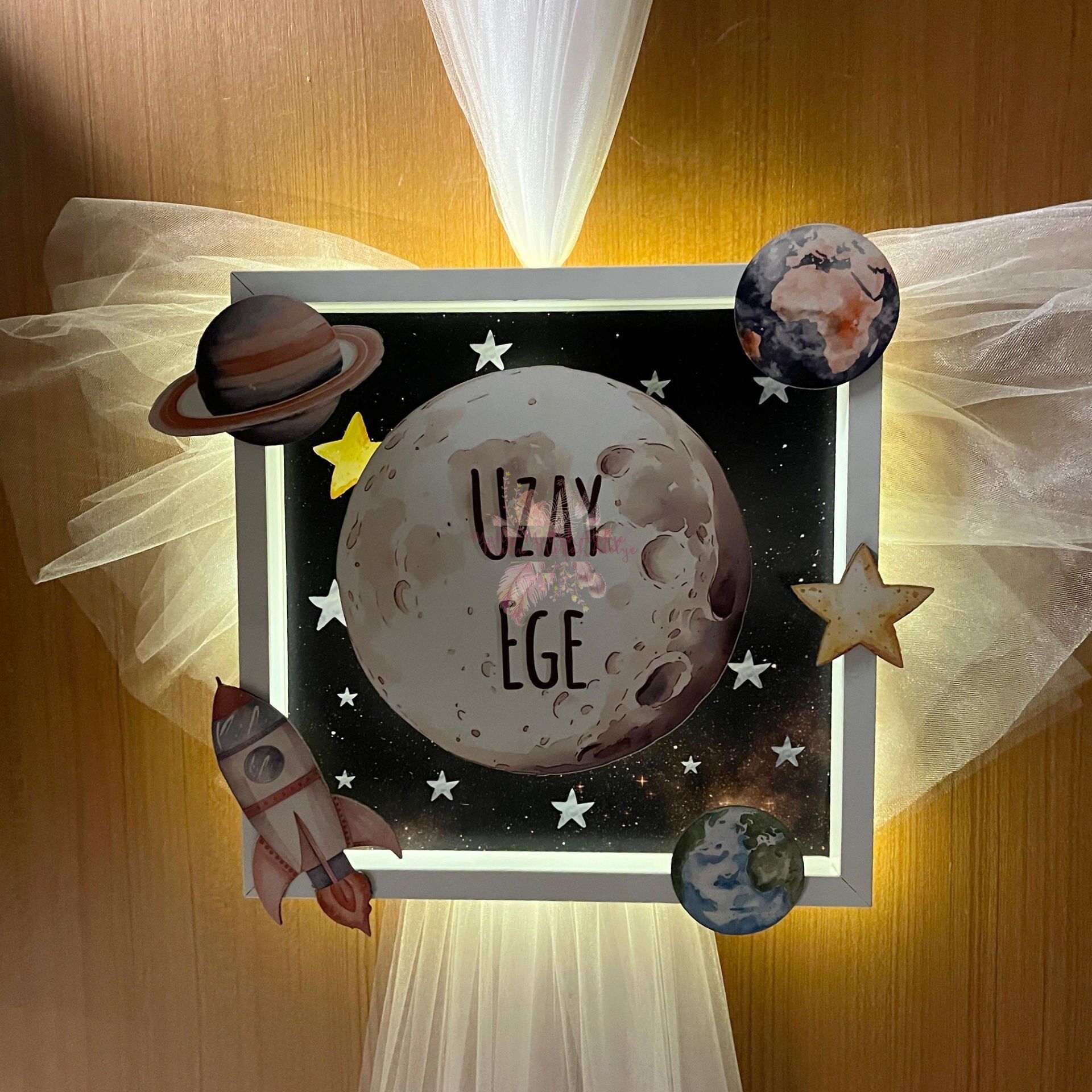 Uzay Temalı Kapı Süsü Işıklı