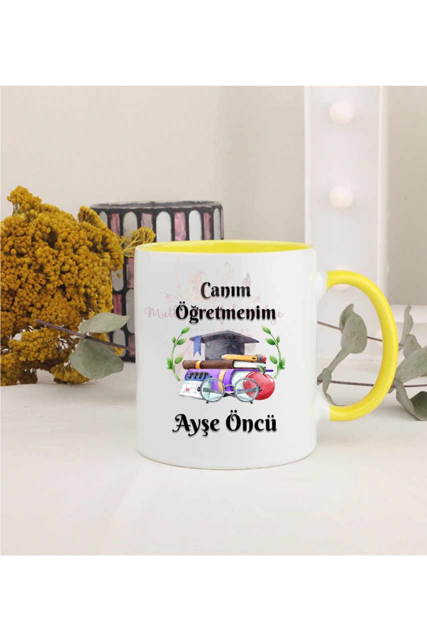 Kişiye Özel Öğretmenler Günü Hediyesi İsimli Canım Öğretmenim Sarı Kupa Bardak