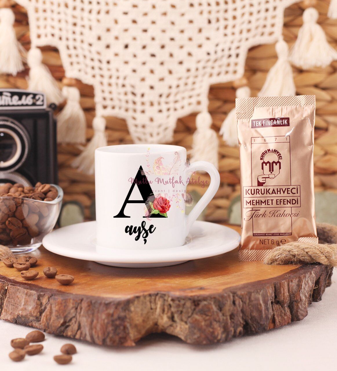 Kişiye Özel Türk Kahvesi Fincanı Harf Seçenekli