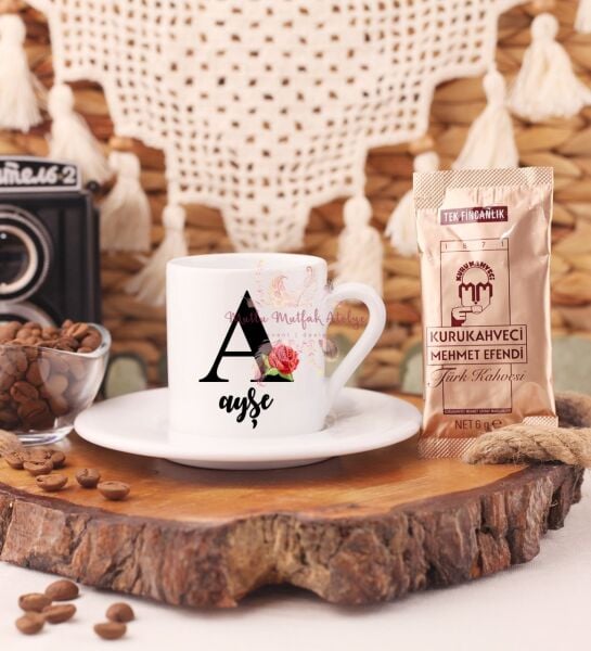 Kişiye Özel Türk Kahvesi Fincanı Harf Seçenekli