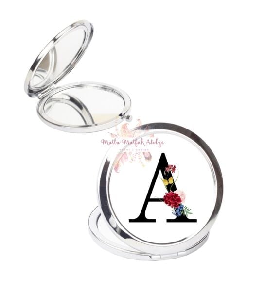 A Harfi Çiçek DesenliCep Aynası
