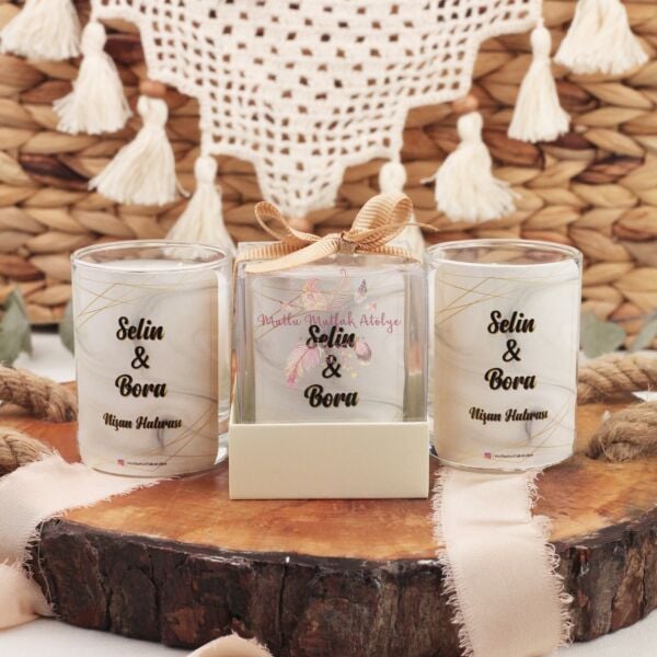 Hediyelik Kutulu Mum Krem ve Gold Konsept