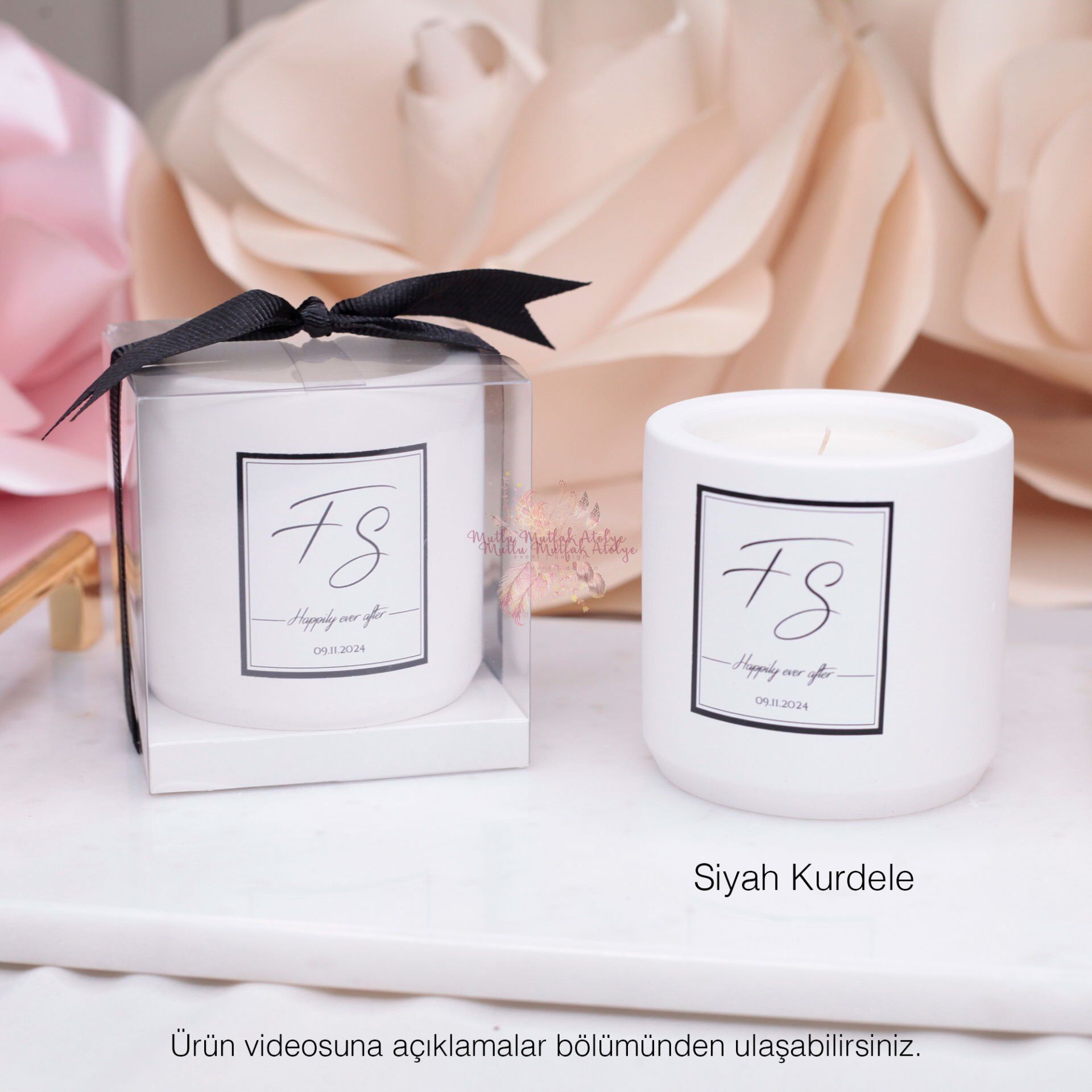 Vanilya Kokulu Kurdeleli Kutulu Beton Mum