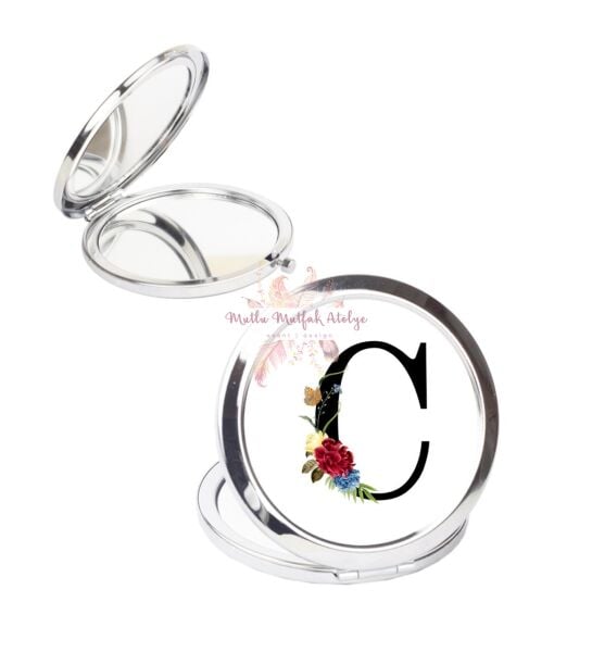 C Harfi Çiçek DesenliCep Aynası