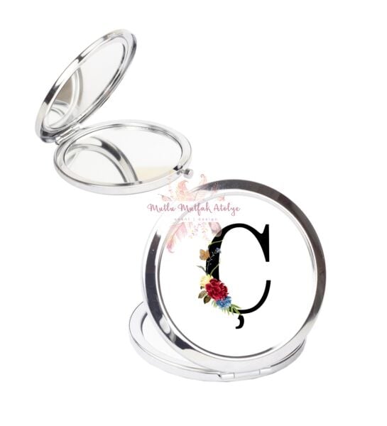 Ç Harfi Çiçek Desenli Cep Aynası