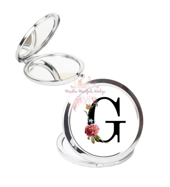 F Harfi Çiçek Desenli Cep Aynası