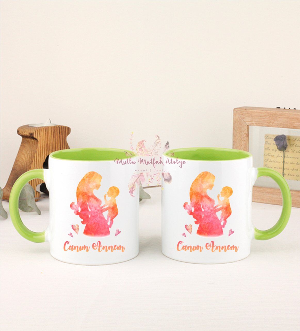 Anneler Günü Canım Annem İkili Yeşil Kupa Bardak